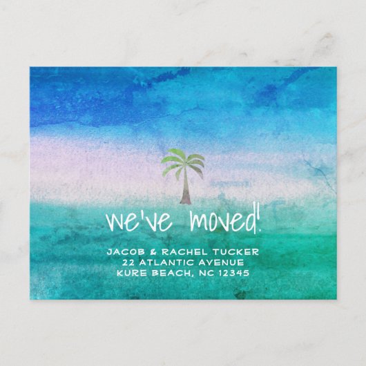 熱帯ビーチ海パームツリームービングアナウンス ポストカード (正面)