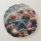 熱帯ビーチ海ブルースターフィッシュシーシェル ラウンドクッション (裏面)