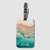 熱帯ビーチ海水色名モノグラム ラゲッジタグ (正面縦)