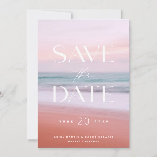熱帯ビーチ目的地の結婚式の日付を保存 招待状 (正面)