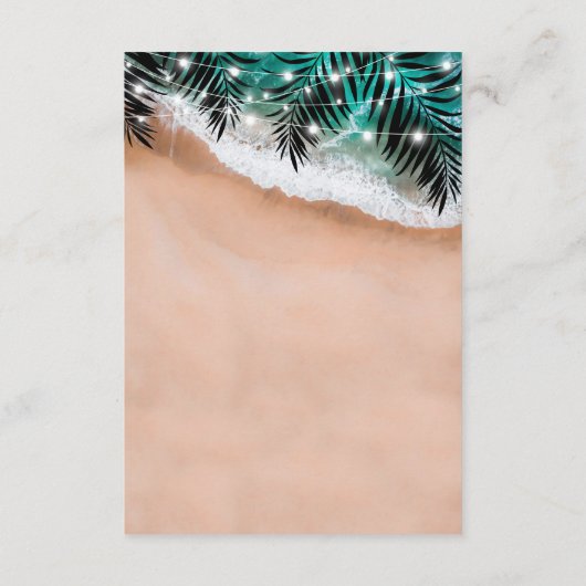 熱帯ビーチ目的地の結婚式詳細 エンクロージャーカード (裏面)