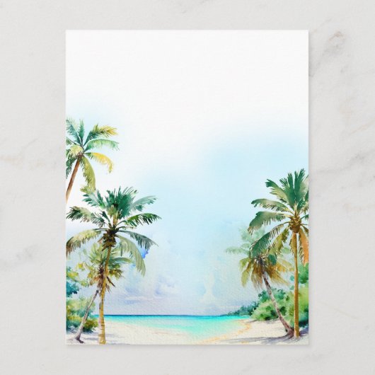 熱帯ビーチ目的地の結婚式詳細 エンクロージャーカード (裏面)