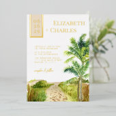 熱帯ビーチ目的地ウェディングフォイル招待状 箔招待状 (立ち正面)