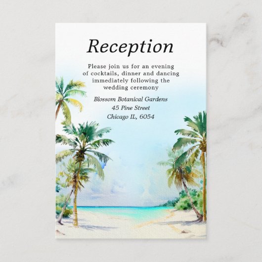熱帯ビーチ目的地ウェディング披露宴 エンクロージャーカード (正面)