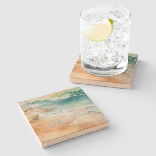 熱帯ビーチ砂と海 ストーンコースター (横)