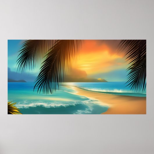 熱帯ビーチ砂海ヤシの木のポスター ポスター (正面)