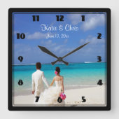 熱帯ビーチ結婚をテーマにした夫婦 スクエア壁時計 (正面)