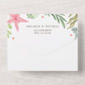 熱帯ビーチ結婚テーマQRコードRSVP オールインワン招待状 (裏面)