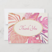 熱帯ビーチ結婚ピンク サンキューカード (正面)