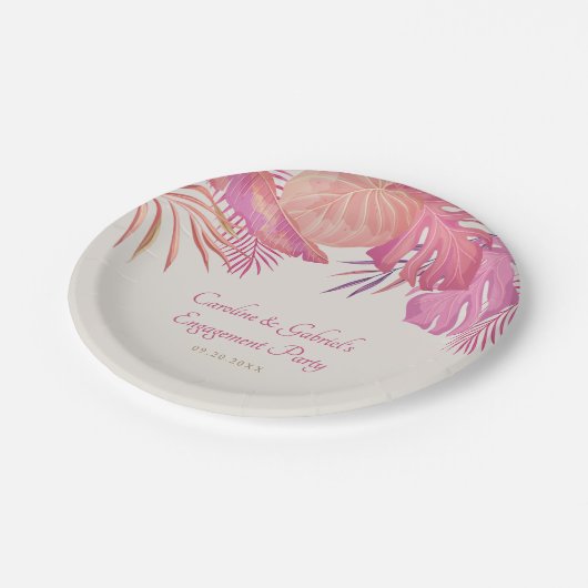 熱帯ビーチ結婚ピンク ペーパープレート (アングル)