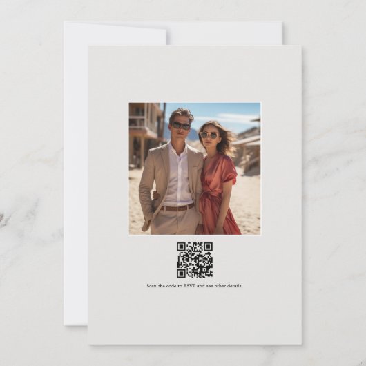 熱帯ビーチ結婚モノグラムの写真とQRコード 招待状 (裏面)