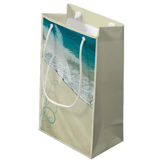 熱帯ビーチ結婚式おめでとう スモールペーパーバッグ (裏面アングル)