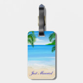 熱帯ビーチ結婚式たった今結婚しました ラゲッジタグ (裏面縦)