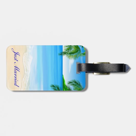 熱帯ビーチ結婚式たった今結婚しました ラゲッジタグ (裏面横)