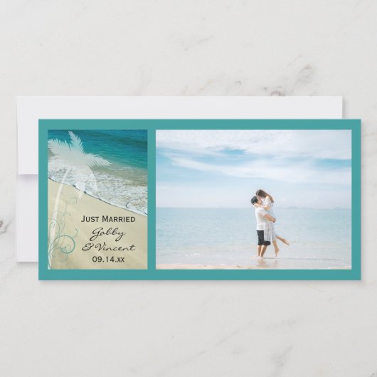 熱帯ビーチ結婚式たった今結婚しました 案内状 (正面)