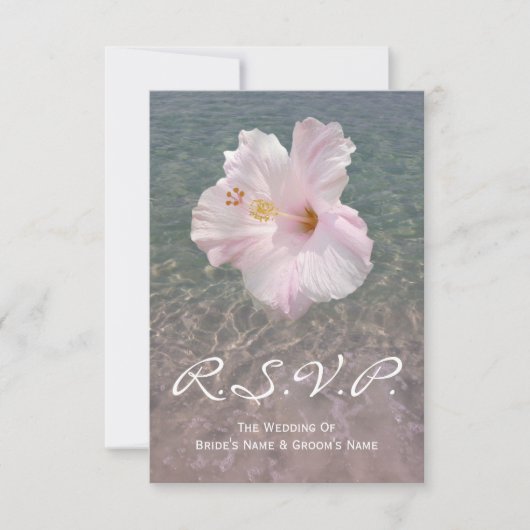 熱帯ビーチ結婚式のハイビスカス小さいRSVP 出欠カード (正面)