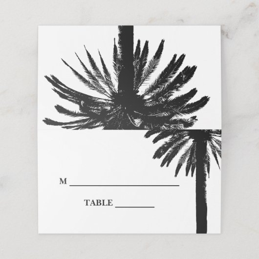 熱帯ビーチ結婚式のヤシの葉木のシルエット プレイスカード (外部開封)