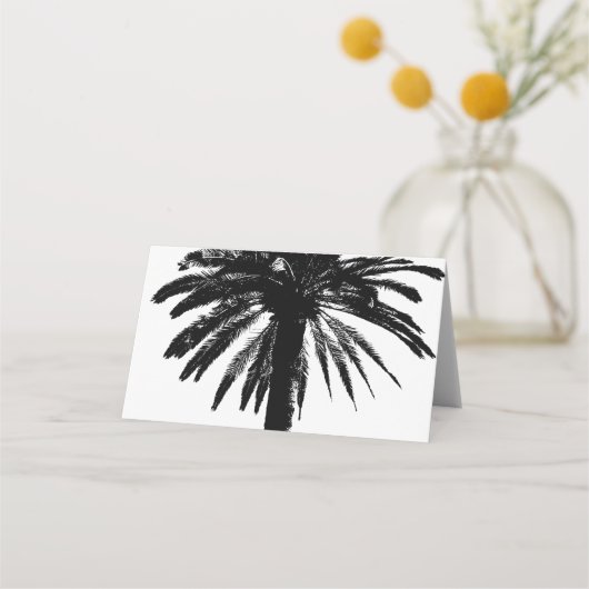 熱帯ビーチ結婚式のヤシの葉木のシルエット プレイスカード (裏面)