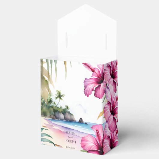 熱帯ビーチ結婚式の恩恵パーソナライズされた フェイバーボックス (オープン)