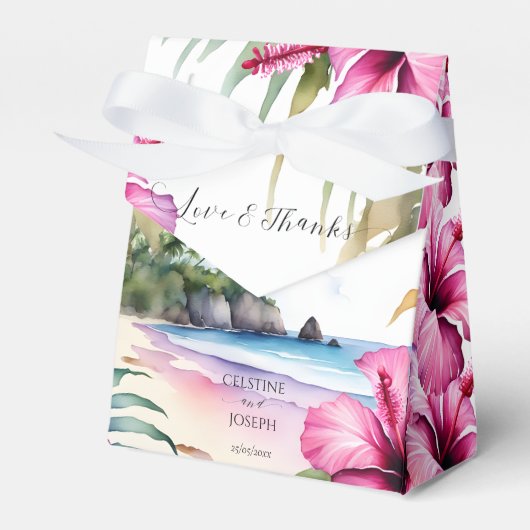 熱帯ビーチ結婚式の恩恵パーソナライズされた フェイバーボックス (正面サイド)