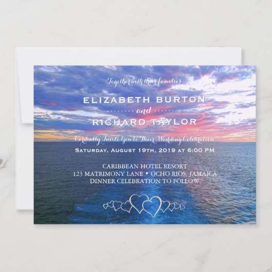 熱帯ビーチ結婚式の海の日没の招待状 招待状 (正面)