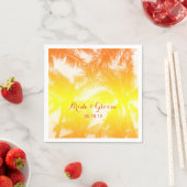 熱帯ビーチ結婚式ゴールデンパームツリーズ スタンダードカクテルナプキン (インサイチュ)