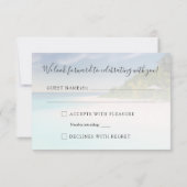 熱帯ビーチ結婚式ハート飛行機目的地 出欠カード (裏面)