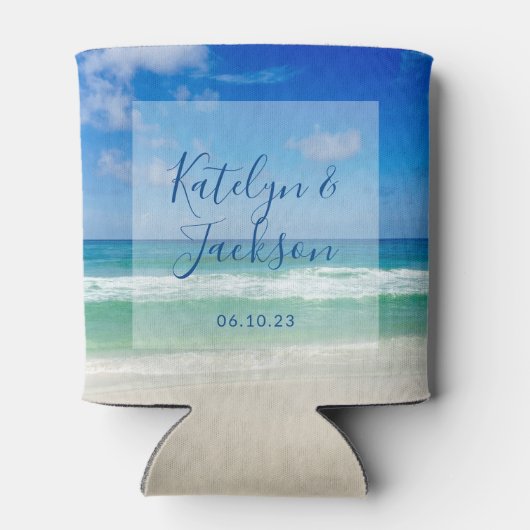 熱帯ビーチ結婚式パーソナライズされた海 缶クーラー (裏面)
