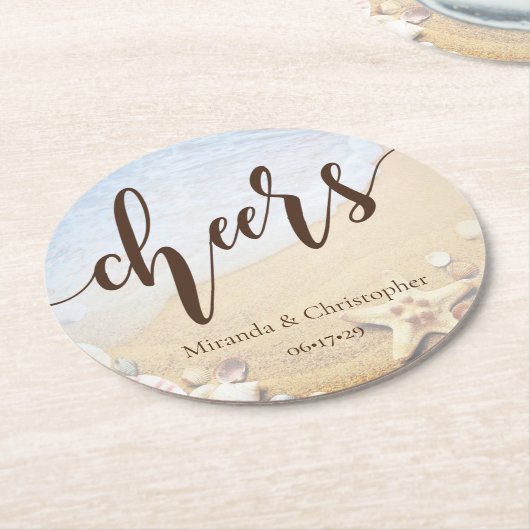 熱帯ビーチ結婚式ヒトデの夏 ラウンドペーパーコースター (アングル)