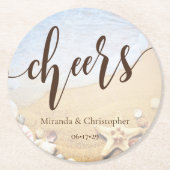 熱帯ビーチ結婚式ヒトデの夏 ラウンドペーパーコースター (正面)