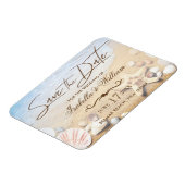 熱帯ビーチ結婚式ヒトデ保存日 マグネット (左側)