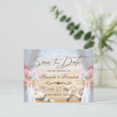 熱帯ビーチ結婚式ヒトデ保存日 案内ポストカード (スタンド正面)