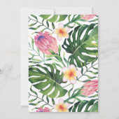 熱帯ビーチ結婚式ピンクプロテアフローラ緑 招待状 (裏面)