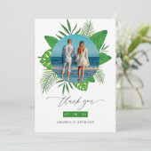 熱帯ビーチ結婚式フォトコラージュ サンキューカード (スタンド正面)