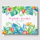 熱帯ビーチ結婚式ベリーピンクティール(緑がかった色)フローラ ゲストブック (正面)