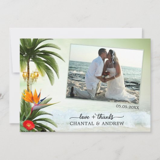熱帯ビーチ結婚式写真サンキューカード サンキューカード (正面)