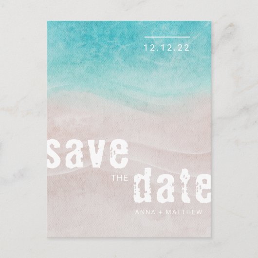 熱帯ビーチ結婚式水彩 案内ポストカード (正面)