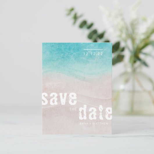 熱帯ビーチ結婚式水彩 案内ポストカード (スタンド正面)