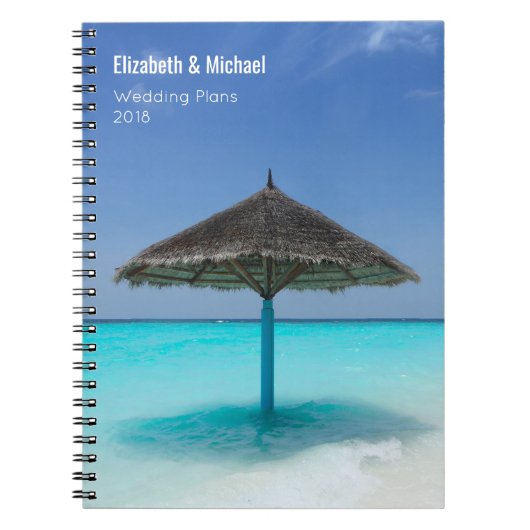 熱帯ビーチ結婚式計画の茅葺傘 ノートブック (正面)