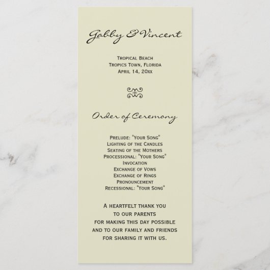 熱帯ビーチ結婚式計画 プログラム (裏面)