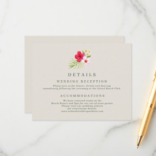 熱帯ビーチ結婚式詳細 エンクロージャーカード (正面/裏面インサイチュ)