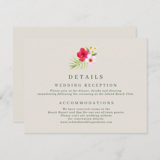 熱帯ビーチ結婚式詳細 エンクロージャーカード (正面/裏面)