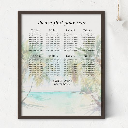 熱帯ビーチ結婚式8テーブル座席表 ポスター