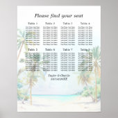 熱帯ビーチ結婚式8テーブル座席表 ポスター (正面)