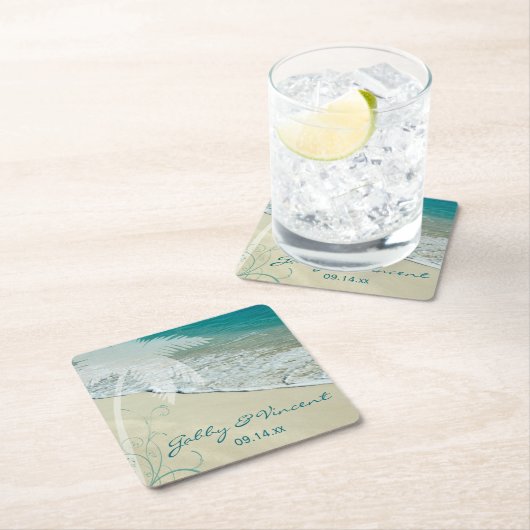 熱帯ビーチ結婚式 スクエアペーパーコースター (インサイチュ)