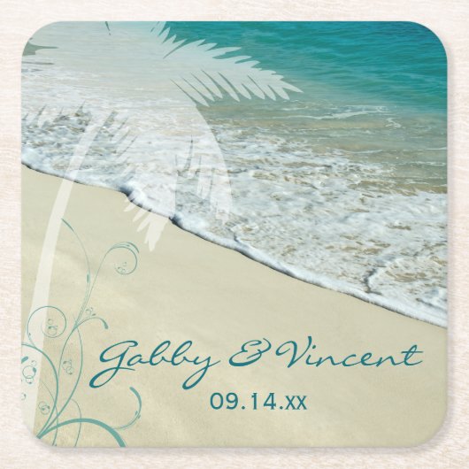 熱帯ビーチ結婚式 スクエアペーパーコースター (正面)