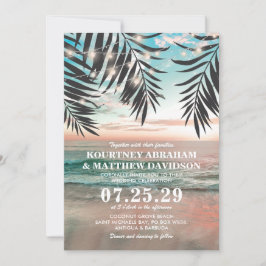 熱帯ビーチ結婚式 |光源の文字列 招待状