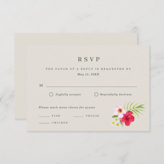 熱帯ビーチ結婚式 出欠カード (正面/裏面)