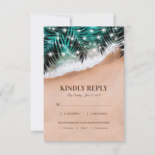 熱帯ビーチ結婚式RSVPエントリの選択肢 出欠カード (正面)