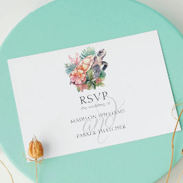 熱帯ビーチ結婚式RSVP食事の選択 ポストカード